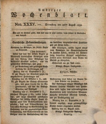 Amberger Wochenblatt (Oberpfälzisches Wochenblat) Dienstag 28. August 1832