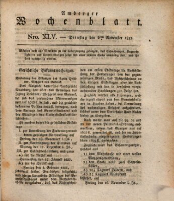 Amberger Wochenblatt (Oberpfälzisches Wochenblat) Dienstag 6. November 1832