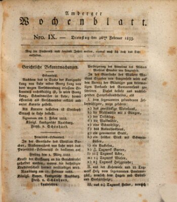Amberger Wochenblatt (Oberpfälzisches Wochenblat) Dienstag 26. Februar 1833