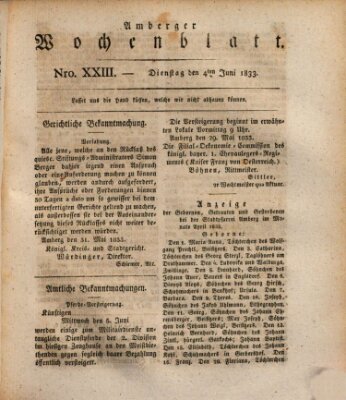 Amberger Wochenblatt (Oberpfälzisches Wochenblat) Dienstag 4. Juni 1833