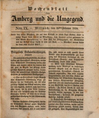 Amberger Wochenblatt (Oberpfälzisches Wochenblat) Mittwoch 26. Februar 1834