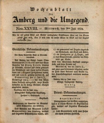 Amberger Wochenblatt (Oberpfälzisches Wochenblat) Mittwoch 9. Juli 1834