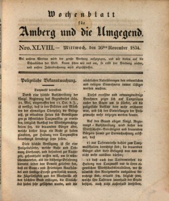 Amberger Wochenblatt (Oberpfälzisches Wochenblat) Mittwoch 26. November 1834