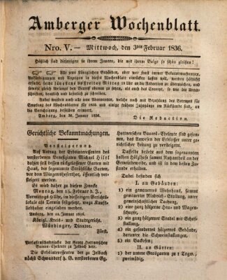 Amberger Wochenblatt (Oberpfälzisches Wochenblat) Mittwoch 3. Februar 1836