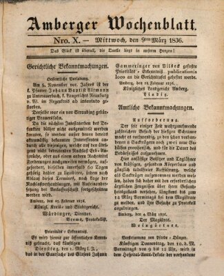 Amberger Wochenblatt (Oberpfälzisches Wochenblat) Mittwoch 9. März 1836