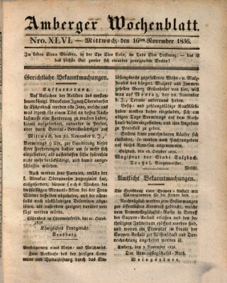 Amberger Wochenblatt (Oberpfälzisches Wochenblat) Mittwoch 16. November 1836
