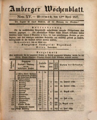 Amberger Wochenblatt (Oberpfälzisches Wochenblat) Mittwoch 12. April 1837