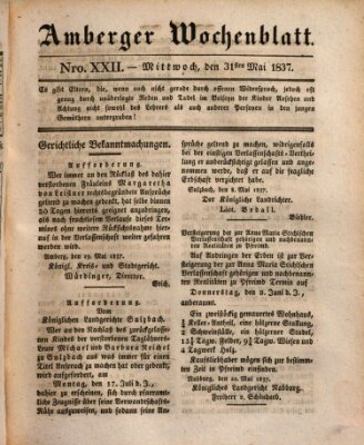 Amberger Wochenblatt (Oberpfälzisches Wochenblat) Mittwoch 31. Mai 1837