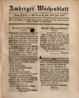 Amberger Wochenblatt (Oberpfälzisches Wochenblat) Mittwoch 21. Juni 1837
