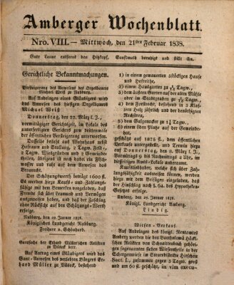 Amberger Wochenblatt (Oberpfälzisches Wochenblat) Mittwoch 21. Februar 1838