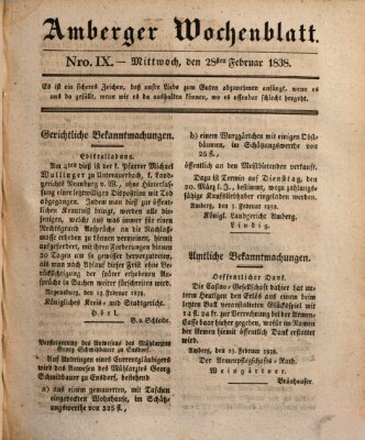 Amberger Wochenblatt (Oberpfälzisches Wochenblat) Mittwoch 28. Februar 1838