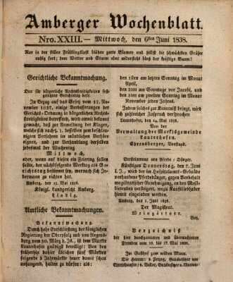 Amberger Wochenblatt (Oberpfälzisches Wochenblat) Mittwoch 6. Juni 1838