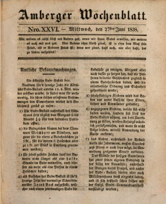 Amberger Wochenblatt (Oberpfälzisches Wochenblat) Mittwoch 27. Juni 1838