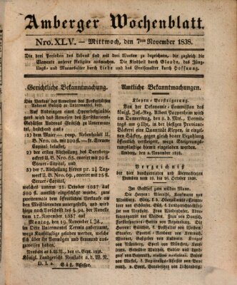 Amberger Wochenblatt (Oberpfälzisches Wochenblat) Mittwoch 7. November 1838