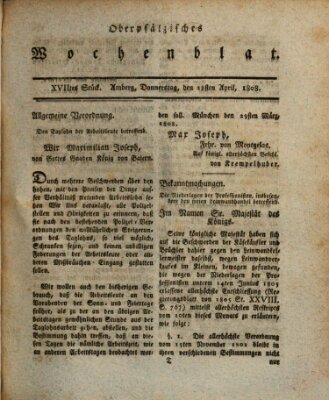 Wochenblat des Naabkreises (Oberpfälzisches Wochenblat) Donnerstag 28. April 1808