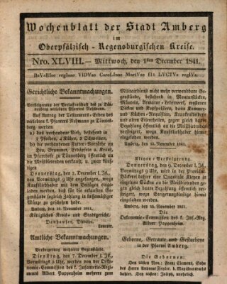 Wochenblatt der Stadt Amberg im Oberpfälzisch-Regensburgischen Kreise (Oberpfälzisches Wochenblat)