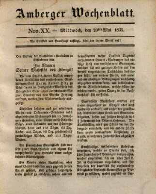 Amberger Wochenblatt (Oberpfälzisches Wochenblat) Mittwoch 20. Mai 1835