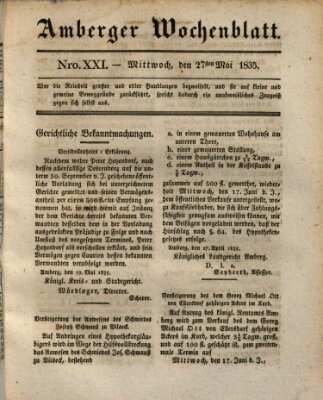 Amberger Wochenblatt (Oberpfälzisches Wochenblat) Mittwoch 27. Mai 1835