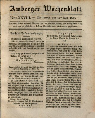 Amberger Wochenblatt (Oberpfälzisches Wochenblat) Mittwoch 15. Juli 1835
