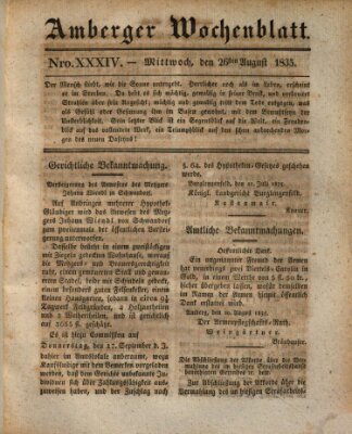 Amberger Wochenblatt (Oberpfälzisches Wochenblat) Mittwoch 26. August 1835