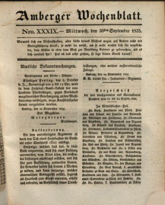 Amberger Wochenblatt (Oberpfälzisches Wochenblat) Mittwoch 30. September 1835