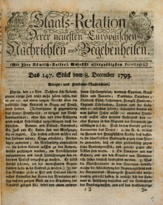 Staats-Relation der neuesten europäischen Nachrichten und Begebenheiten Sonntag 8. Dezember 1793