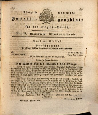 Königlich-baierisches Intelligenzblatt für den Regen-Kreis (Königlich bayerisches Intelligenzblatt für die Oberpfalz und von Regensburg) Mittwoch 27. Mai 1835