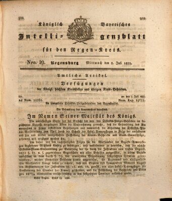 Königlich-baierisches Intelligenzblatt für den Regen-Kreis (Königlich bayerisches Intelligenzblatt für die Oberpfalz und von Regensburg) Mittwoch 8. Juli 1835