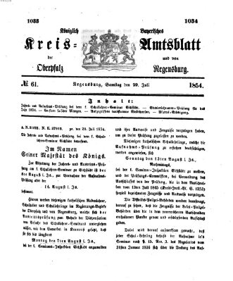Königlich-bayerisches Kreis-Amtsblatt der Oberpfalz und von Regensburg (Königlich bayerisches Intelligenzblatt für die Oberpfalz und von Regensburg) Samstag 29. Juli 1854