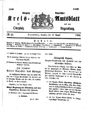 Königlich-bayerisches Kreis-Amtsblatt der Oberpfalz und von Regensburg (Königlich bayerisches Intelligenzblatt für die Oberpfalz und von Regensburg) Samstag 19. August 1854