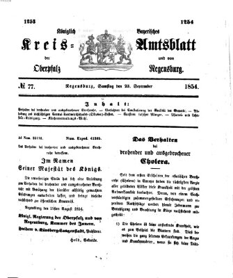 Königlich-bayerisches Kreis-Amtsblatt der Oberpfalz und von Regensburg (Königlich bayerisches Intelligenzblatt für die Oberpfalz und von Regensburg) Samstag 23. September 1854