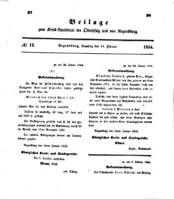Königlich-bayerisches Kreis-Amtsblatt der Oberpfalz und von Regensburg (Königlich bayerisches Intelligenzblatt für die Oberpfalz und von Regensburg) Samstag 11. Februar 1854