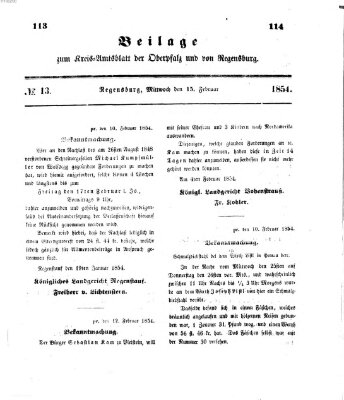Königlich-bayerisches Kreis-Amtsblatt der Oberpfalz und von Regensburg (Königlich bayerisches Intelligenzblatt für die Oberpfalz und von Regensburg) Mittwoch 15. Februar 1854