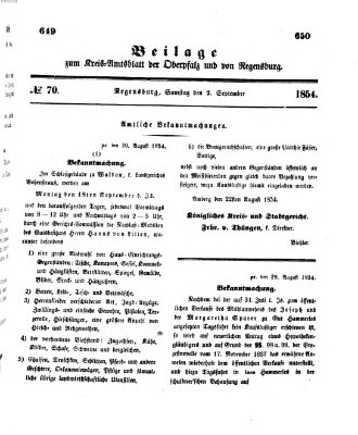 Königlich-bayerisches Kreis-Amtsblatt der Oberpfalz und von Regensburg (Königlich bayerisches Intelligenzblatt für die Oberpfalz und von Regensburg) Samstag 2. September 1854
