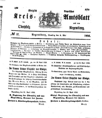 Königlich-bayerisches Kreis-Amtsblatt der Oberpfalz und von Regensburg (Königlich bayerisches Intelligenzblatt für die Oberpfalz und von Regensburg) Samstag 3. Mai 1856