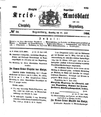 Königlich-bayerisches Kreis-Amtsblatt der Oberpfalz und von Regensburg (Königlich bayerisches Intelligenzblatt für die Oberpfalz und von Regensburg) Samstag 21. Juni 1856