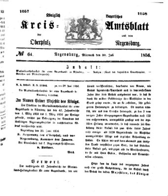 Königlich-bayerisches Kreis-Amtsblatt der Oberpfalz und von Regensburg (Königlich bayerisches Intelligenzblatt für die Oberpfalz und von Regensburg) Mittwoch 30. Juli 1856