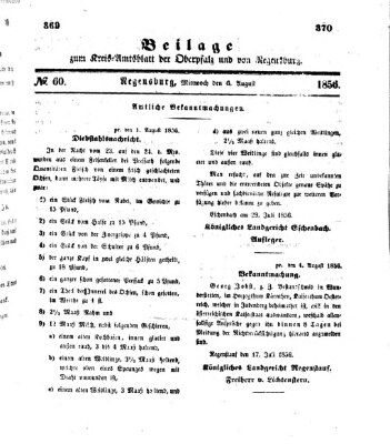 Königlich-bayerisches Kreis-Amtsblatt der Oberpfalz und von Regensburg (Königlich bayerisches Intelligenzblatt für die Oberpfalz und von Regensburg) Mittwoch 6. August 1856