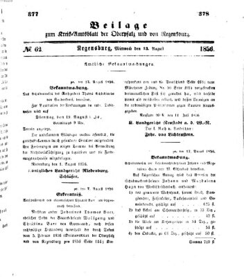Königlich-bayerisches Kreis-Amtsblatt der Oberpfalz und von Regensburg (Königlich bayerisches Intelligenzblatt für die Oberpfalz und von Regensburg) Mittwoch 13. August 1856