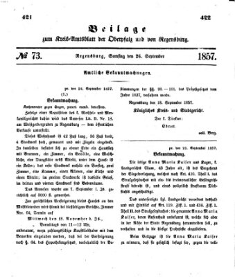 Königlich-bayerisches Kreis-Amtsblatt der Oberpfalz und von Regensburg (Königlich bayerisches Intelligenzblatt für die Oberpfalz und von Regensburg) Samstag 26. September 1857