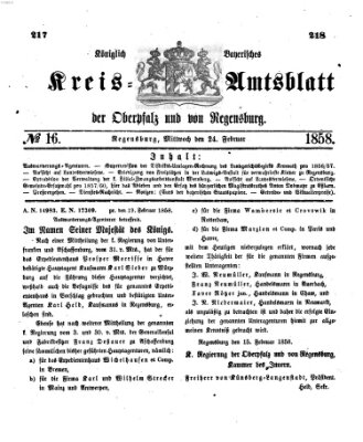 Königlich-bayerisches Kreis-Amtsblatt der Oberpfalz und von Regensburg (Königlich bayerisches Intelligenzblatt für die Oberpfalz und von Regensburg) Mittwoch 24. Februar 1858