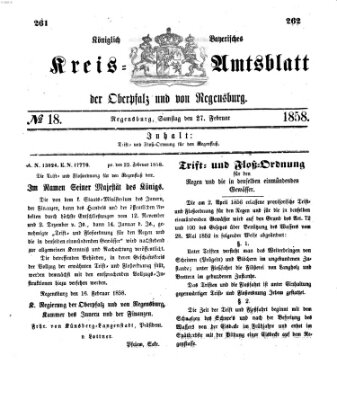 Königlich-bayerisches Kreis-Amtsblatt der Oberpfalz und von Regensburg (Königlich bayerisches Intelligenzblatt für die Oberpfalz und von Regensburg) Samstag 27. Februar 1858