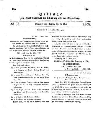 Königlich-bayerisches Kreis-Amtsblatt der Oberpfalz und von Regensburg (Königlich bayerisches Intelligenzblatt für die Oberpfalz und von Regensburg) Samstag 24. April 1858