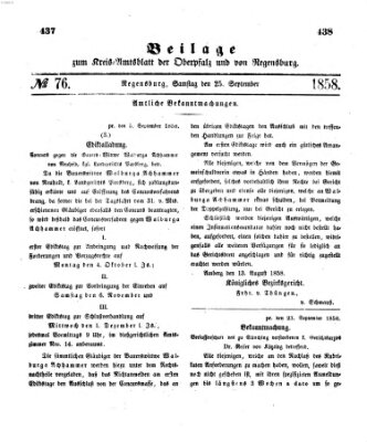 Königlich-bayerisches Kreis-Amtsblatt der Oberpfalz und von Regensburg (Königlich bayerisches Intelligenzblatt für die Oberpfalz und von Regensburg) Samstag 25. September 1858