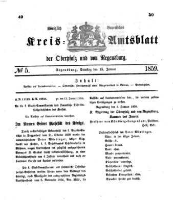 Königlich-bayerisches Kreis-Amtsblatt der Oberpfalz und von Regensburg (Königlich bayerisches Intelligenzblatt für die Oberpfalz und von Regensburg) Samstag 15. Januar 1859