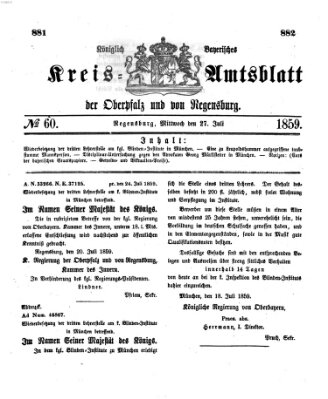 Königlich-bayerisches Kreis-Amtsblatt der Oberpfalz und von Regensburg (Königlich bayerisches Intelligenzblatt für die Oberpfalz und von Regensburg) Mittwoch 27. Juli 1859