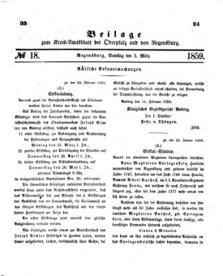 Königlich-bayerisches Kreis-Amtsblatt der Oberpfalz und von Regensburg (Königlich bayerisches Intelligenzblatt für die Oberpfalz und von Regensburg) Samstag 5. März 1859