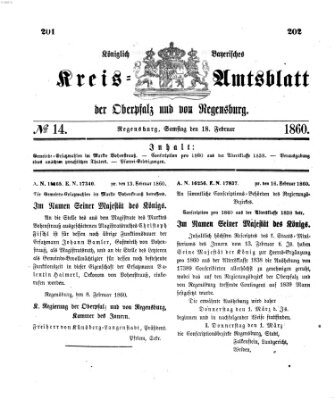 Königlich-bayerisches Kreis-Amtsblatt der Oberpfalz und von Regensburg (Königlich bayerisches Intelligenzblatt für die Oberpfalz und von Regensburg) Samstag 18. Februar 1860