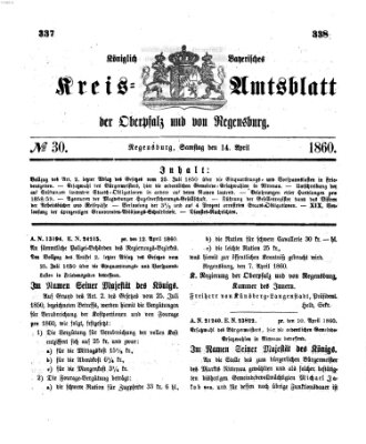 Königlich-bayerisches Kreis-Amtsblatt der Oberpfalz und von Regensburg (Königlich bayerisches Intelligenzblatt für die Oberpfalz und von Regensburg) Samstag 14. April 1860
