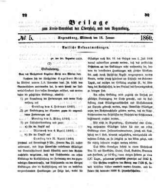 Königlich-bayerisches Kreis-Amtsblatt der Oberpfalz und von Regensburg (Königlich bayerisches Intelligenzblatt für die Oberpfalz und von Regensburg) Mittwoch 18. Januar 1860